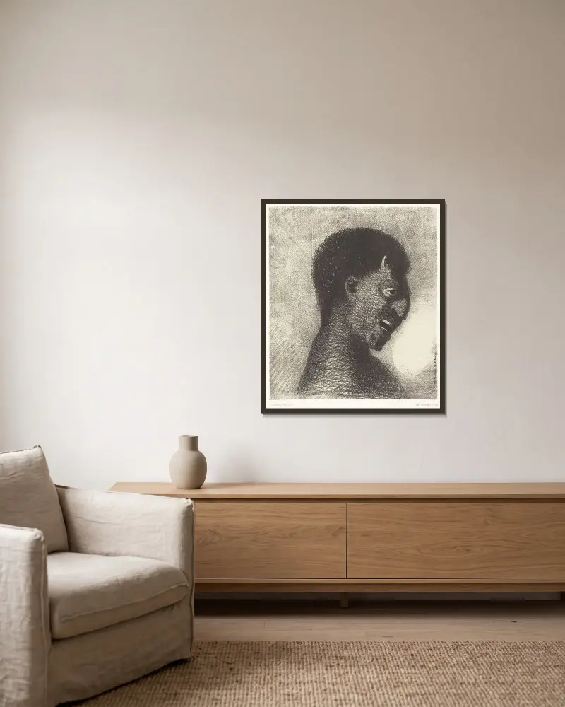 Le Satyre au cynique sourire av Odilon Redon inramad på en vägg