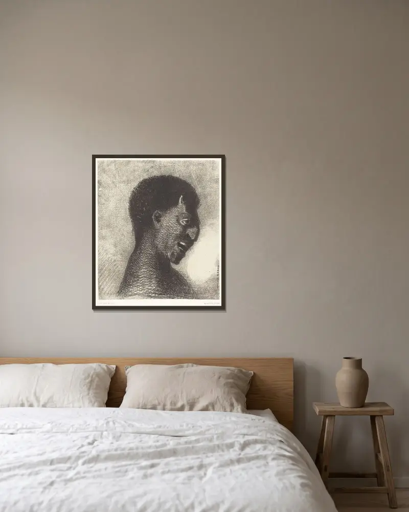 Le Satyre au cynique sourire av Odilon Redon inramad på en vägg