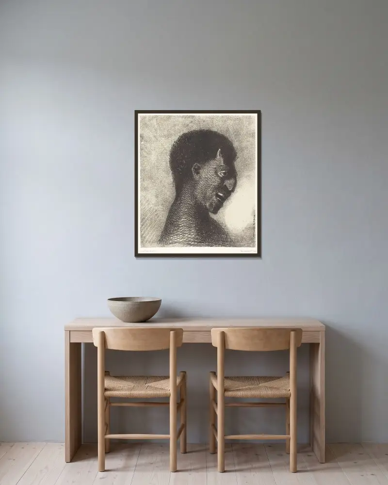 Le Satyre au cynique sourire av Odilon Redon inramad på en vägg