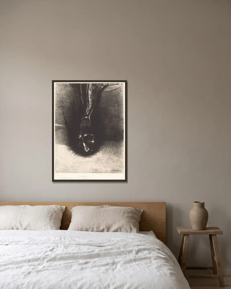Die Skiapoden; den Kopf so tief wie möglich zu halten, das ist das Geheimnis des Glücks! von Odilon Redon gerahmt an einer Wand