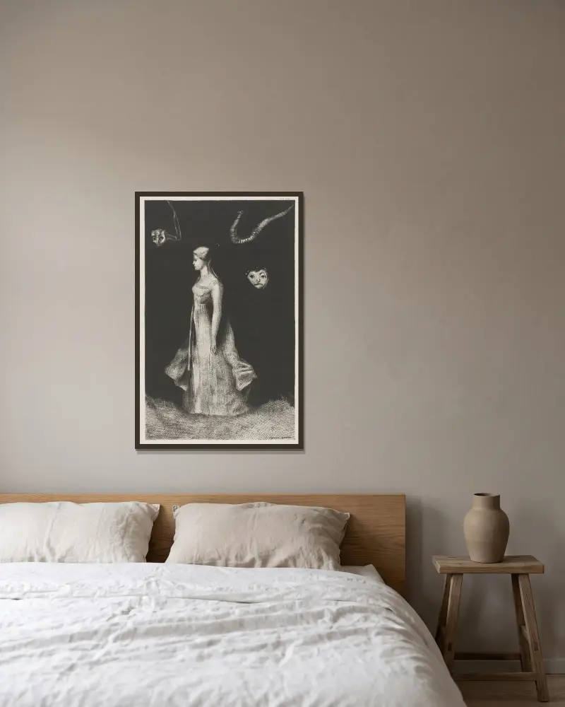 Obsession av Odilon Redon inramad på en vägg