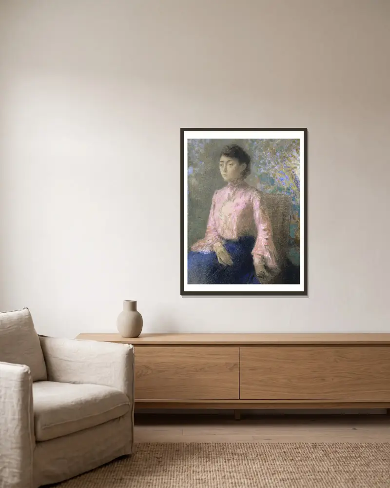 Portrait of Miss Jeanne Chaîne av Odilon Redon inramad på en vägg
