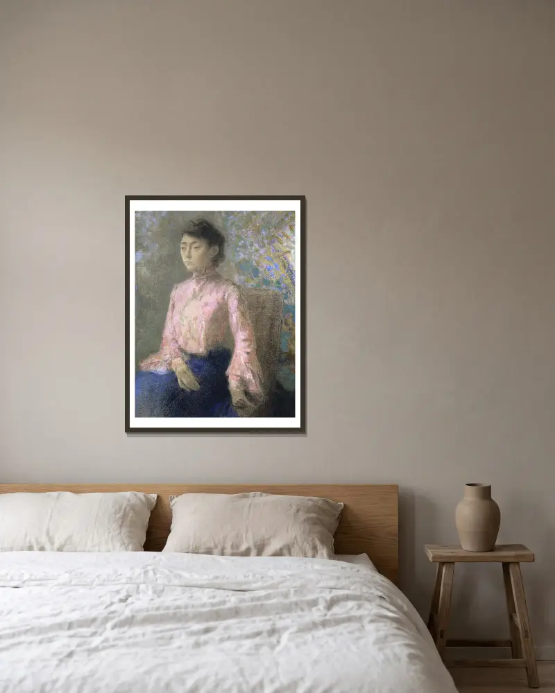 Portrait of Miss Jeanne Chaîne av Odilon Redon inramad på en vägg