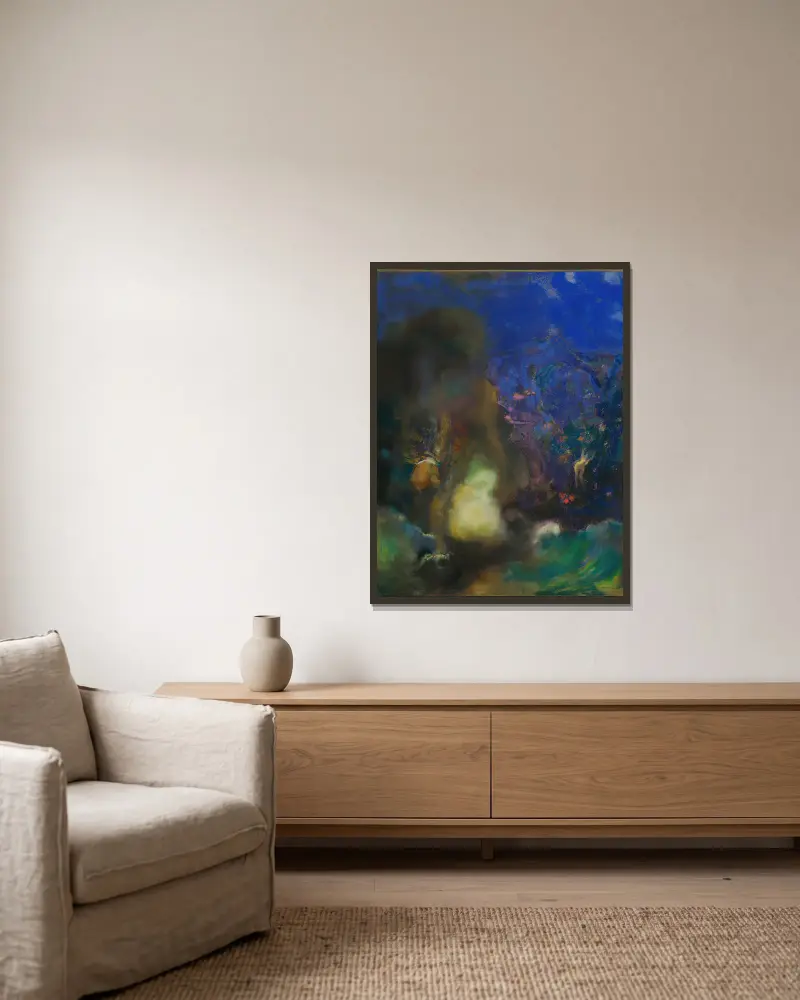 Roger und Angelica von Odilon Redon gerahmt an einer Wand