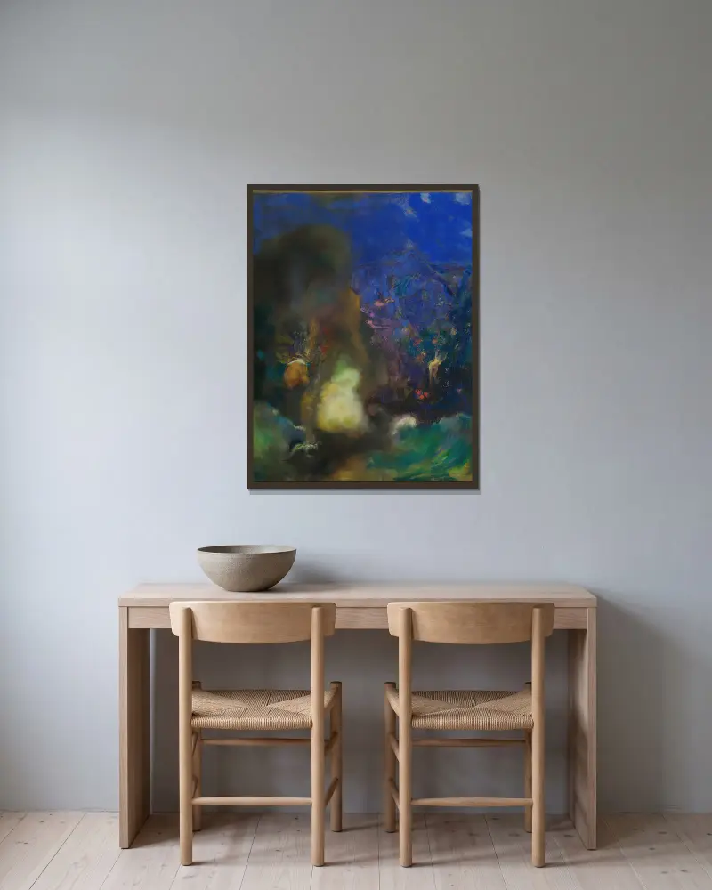 Roger und Angelica von Odilon Redon gerahmt an einer Wand