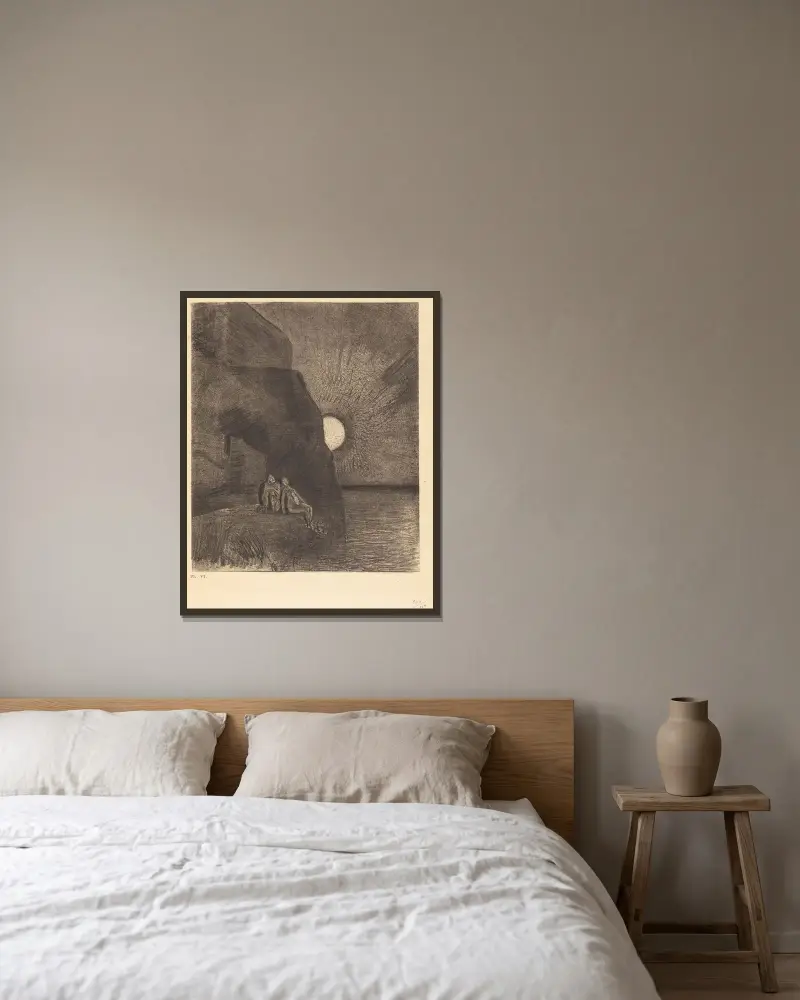 Sans cesse a mes cotes s’agite le demon av Odilon Redon inramad på en vägg