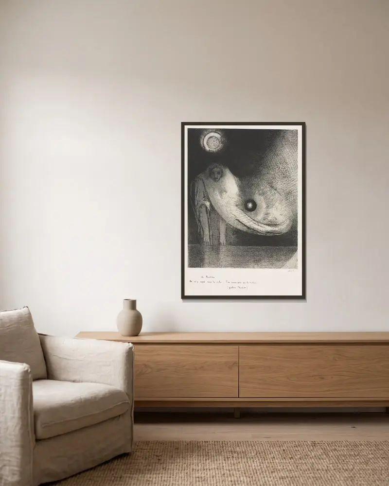 Der Buddha, 1895 – Nr. 2 von Odilon Redon gerahmt an einer Wand