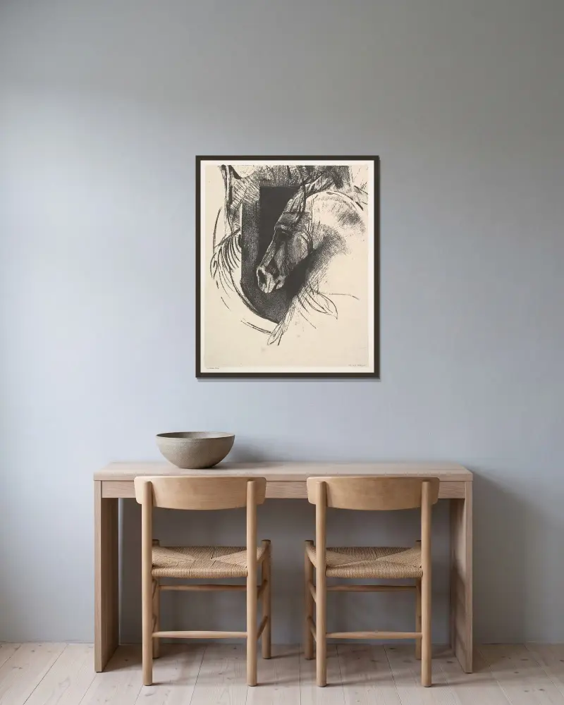 Der Streitross von Odilon Redon gerahmt an einer Wand