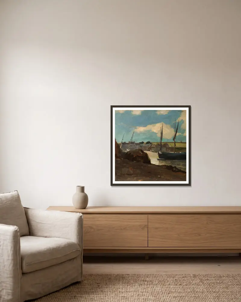 The Port of Morgat av Odilon Redon inramad på en vägg