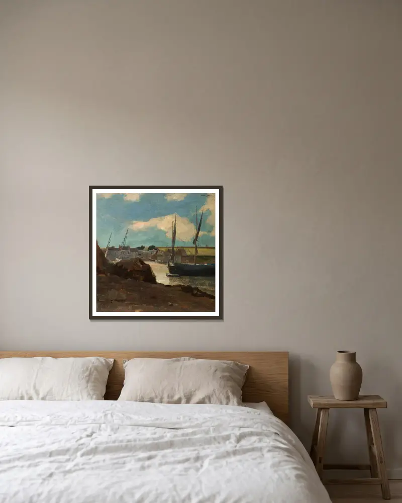 The Port of Morgat av Odilon Redon inramad på en vägg
