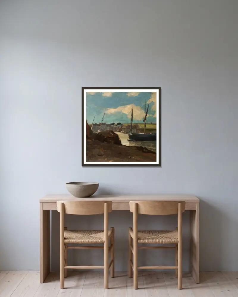 The Port of Morgat av Odilon Redon inramad på en vägg