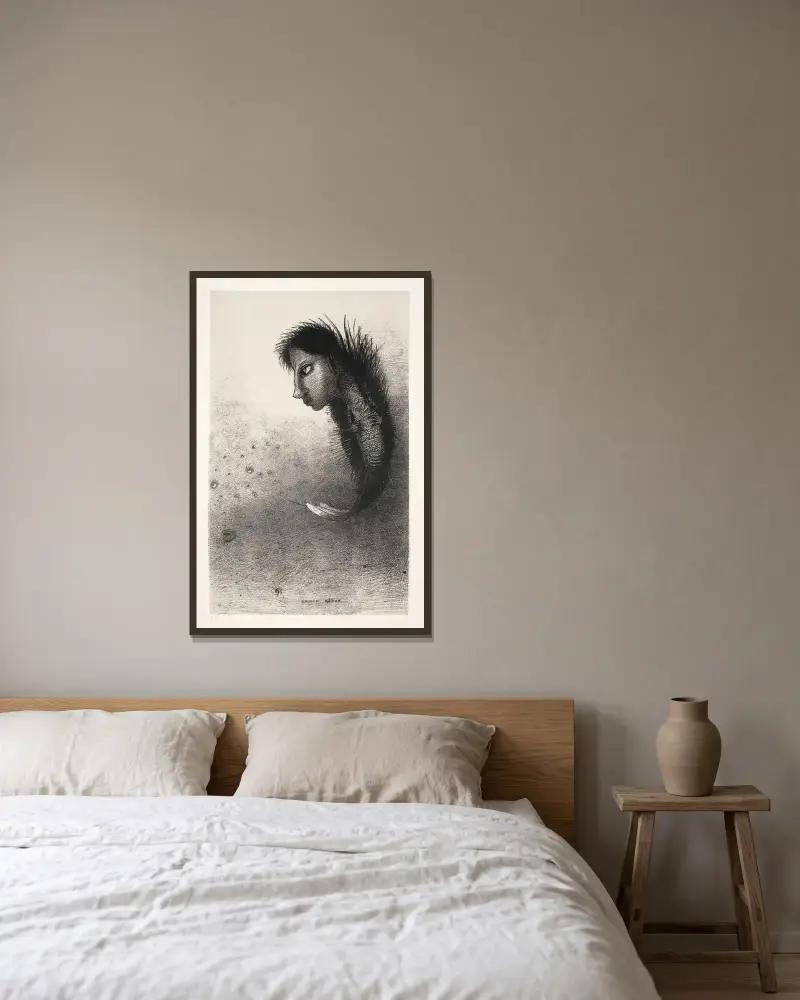 Then There Appears a Singular Being, Having the Head of a Man on the Body of a Fish av Odilon Redon inramad på en vägg