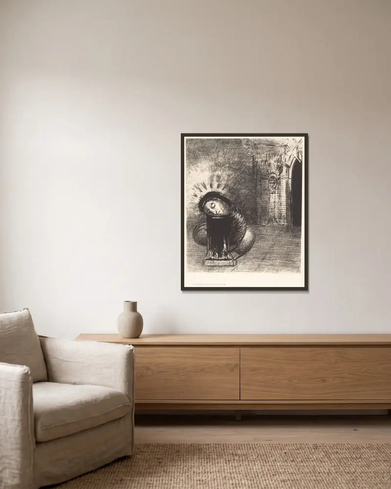 Une longue chrysalide couleur de sang av Odilon Redon inramad på en vägg