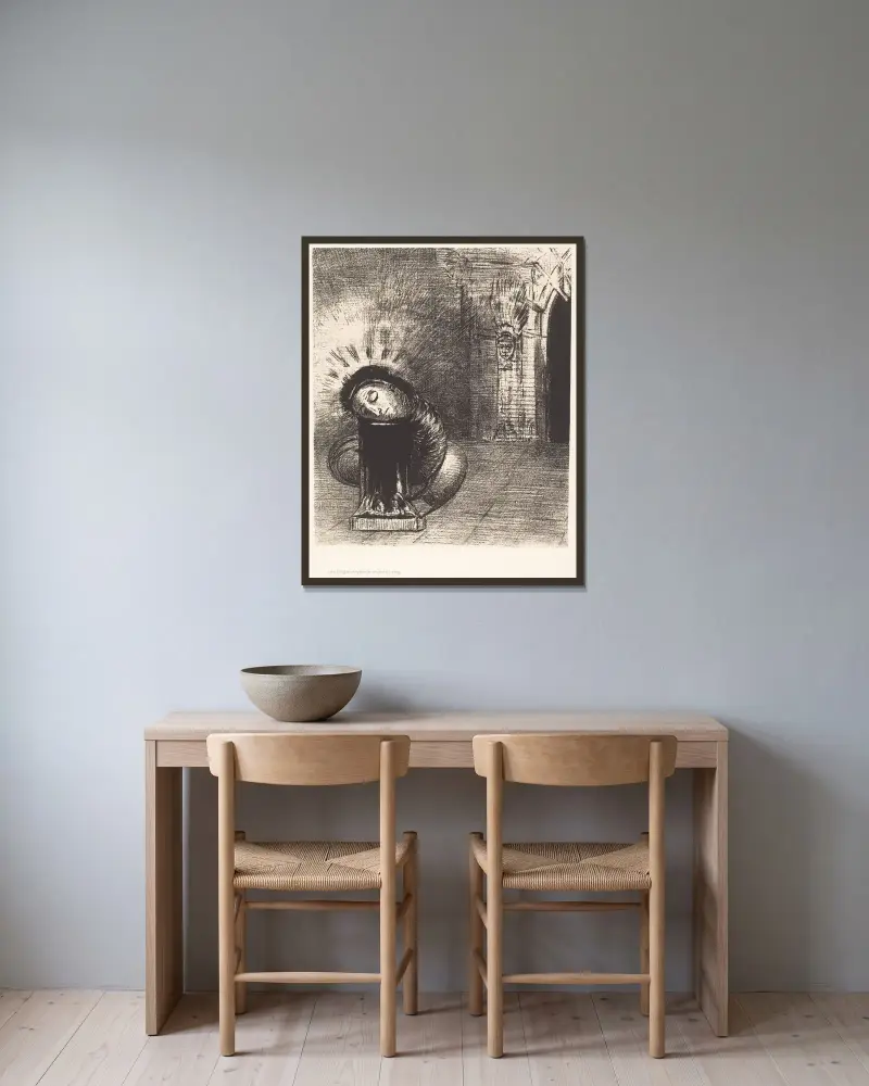 Une longue chrysalide couleur de sang av Odilon Redon inramad på en vägg