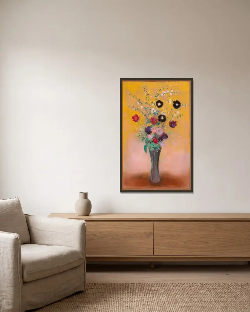 Vase of Flowers, 1916 av Odilon Redon inramad på en vägg