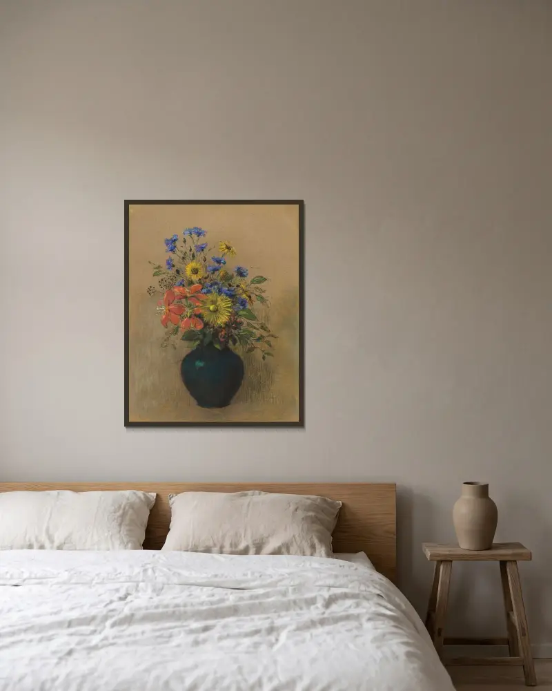Blumenstillleben von Odilon Redon gerahmt an einer Wand