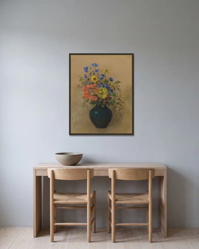 Blumenstillleben von Odilon Redon gerahmt an einer Wand