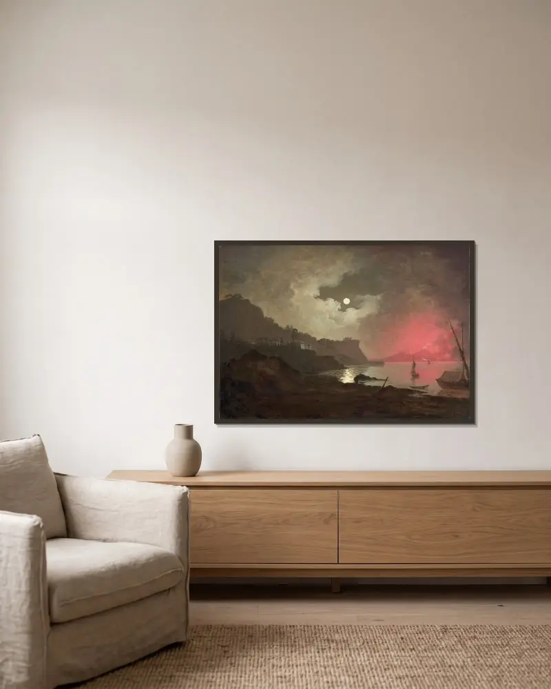 Utsikt över Vesuvius från Posillipo, Neapel av Joseph Wright of Derby inramad på en vägg