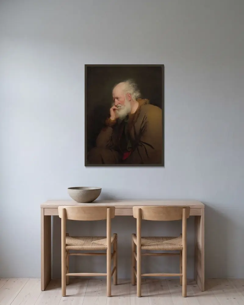 En gammal man av Joseph Wright of Derby inramad på en vägg