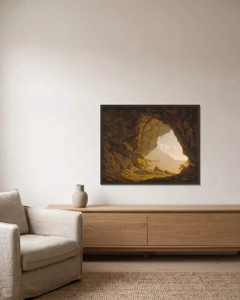 Grotta nära Neapel av Joseph Wright of Derby inramad på en vägg