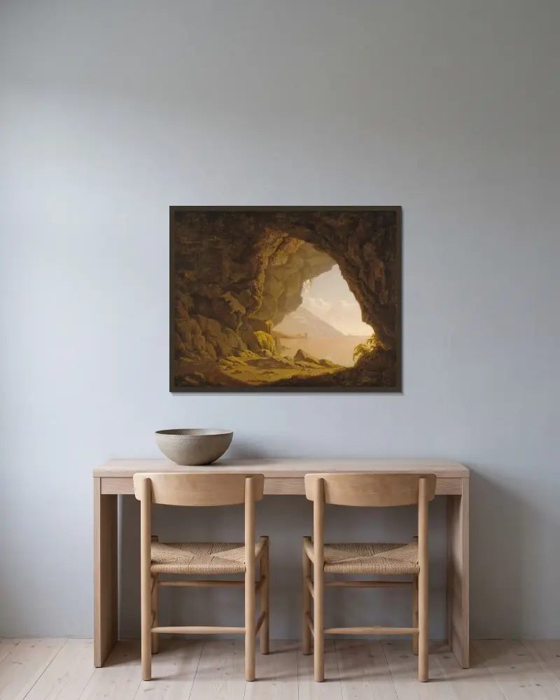 Grotta nära Neapel av Joseph Wright of Derby inramad på en vägg
