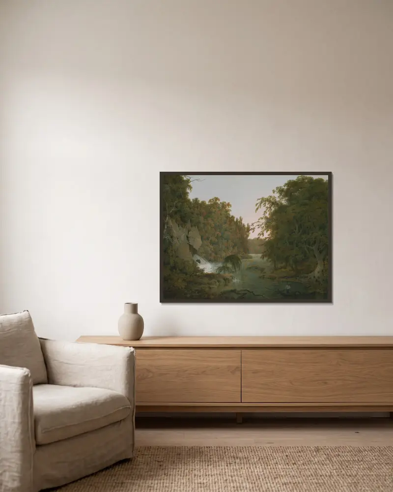 Dovedale von Joseph Wright of Derby gerahmt an einer Wand