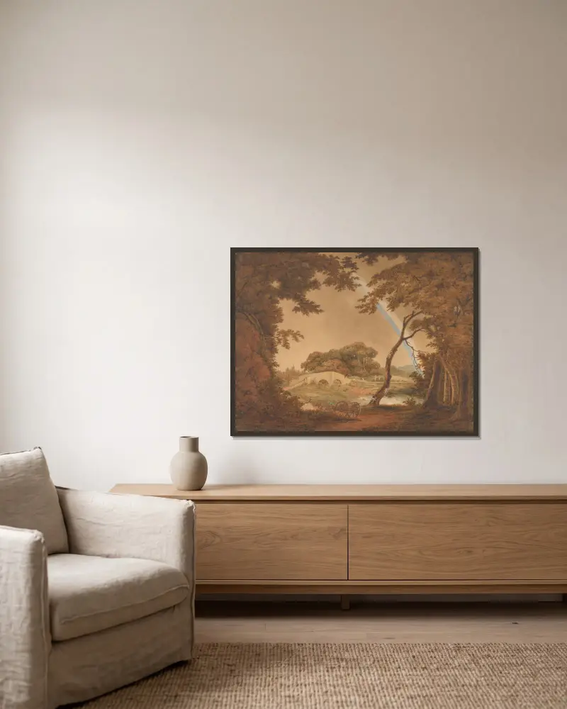 Krajobraz z tęczą, widok w pobliżu Chesterfield, Joseph Wright of Derby w ramie na ścianie
