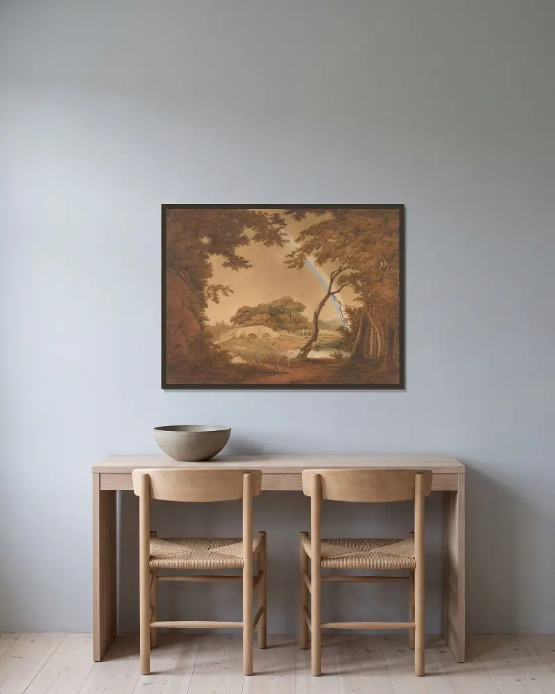 Krajobraz z tęczą, widok w pobliżu Chesterfield, Joseph Wright of Derby w ramie na ścianie