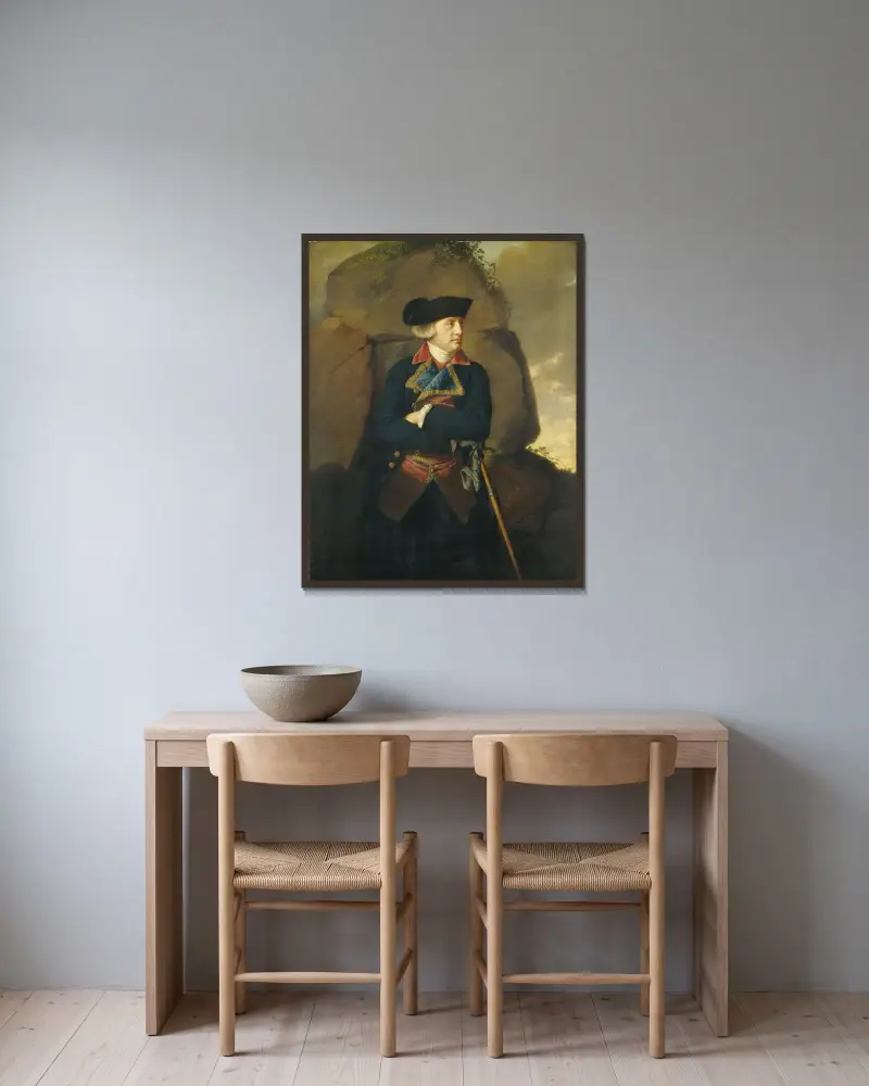 Porträtt av en gentleman av Joseph Wright of Derby inramad på en vägg