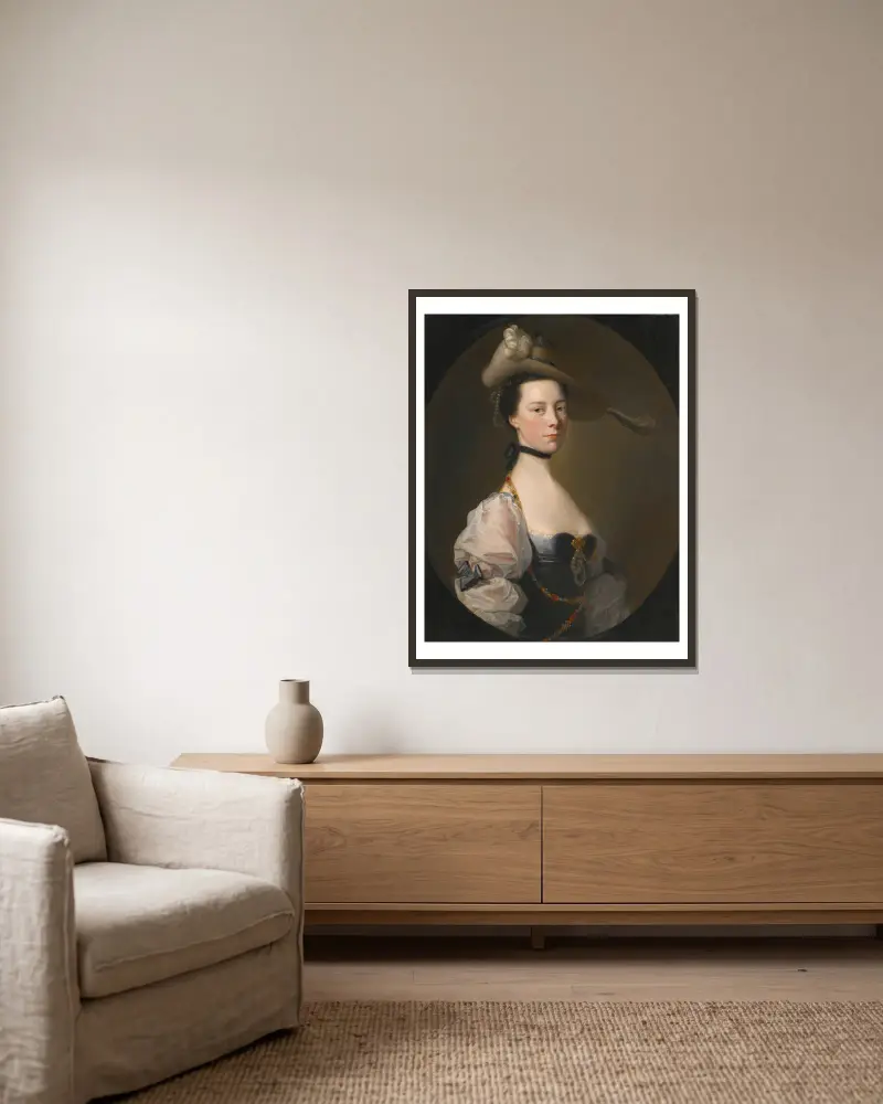 Portrait Of A Lady av Joseph Wright of Derby inramad på en vägg