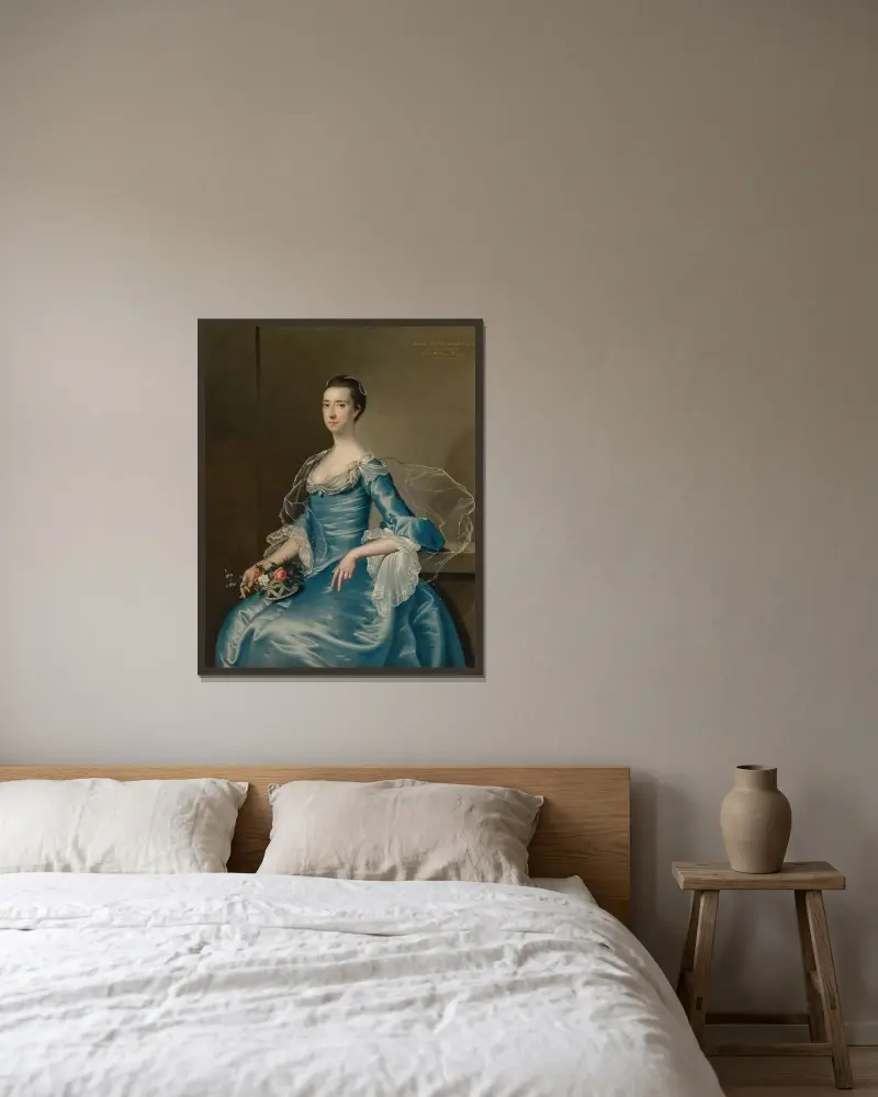 Porträtt av Esther Ellison, född Walker av Joseph Wright of Derby inramad på en vägg