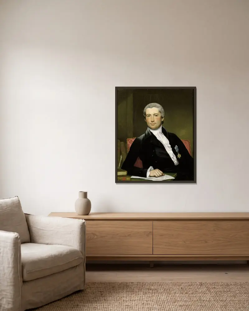 Portrait Of General Giles av Joseph Wright of Derby inramad på en vägg