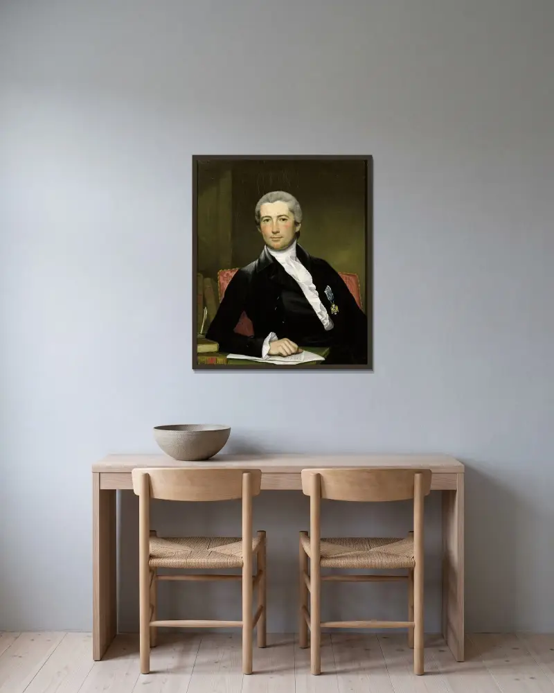 Portrait Of General Giles av Joseph Wright of Derby inramad på en vägg