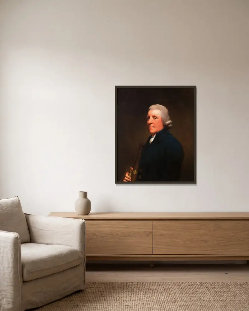 Portrait Of Mr. Anthony Greatorex av Joseph Wright of Derby inramad på en vägg