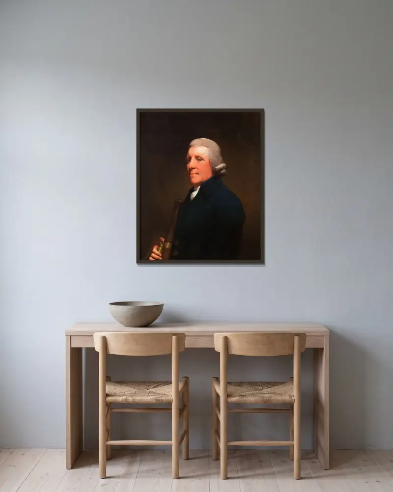 Portrait Of Mr. Anthony Greatorex av Joseph Wright of Derby inramad på en vägg