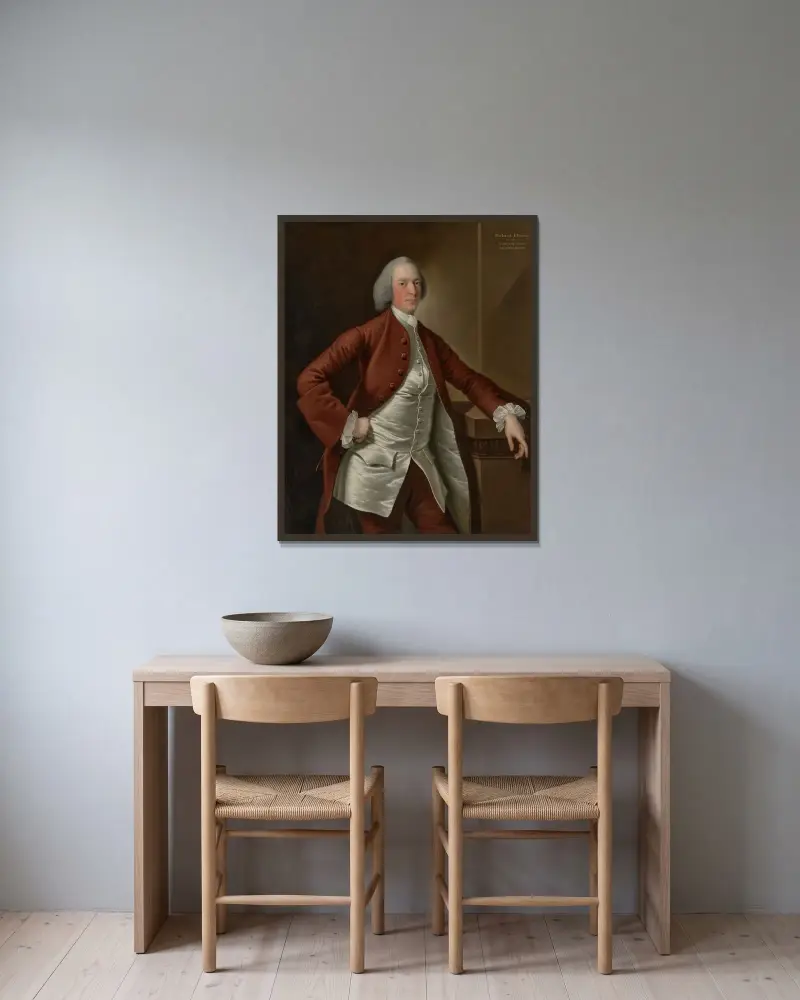 Porträtt av Richard Ellison av Joseph Wright of Derby inramad på en vägg