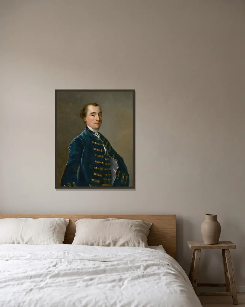 Porträtt av Sampson Copestake från Kirk Langley av Joseph Wright of Derby inramad på en vägg