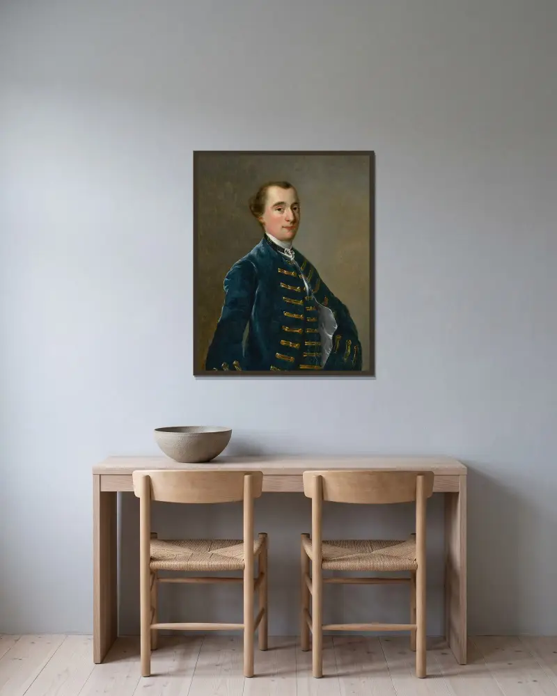 Porträtt av Sampson Copestake från Kirk Langley av Joseph Wright of Derby inramad på en vägg