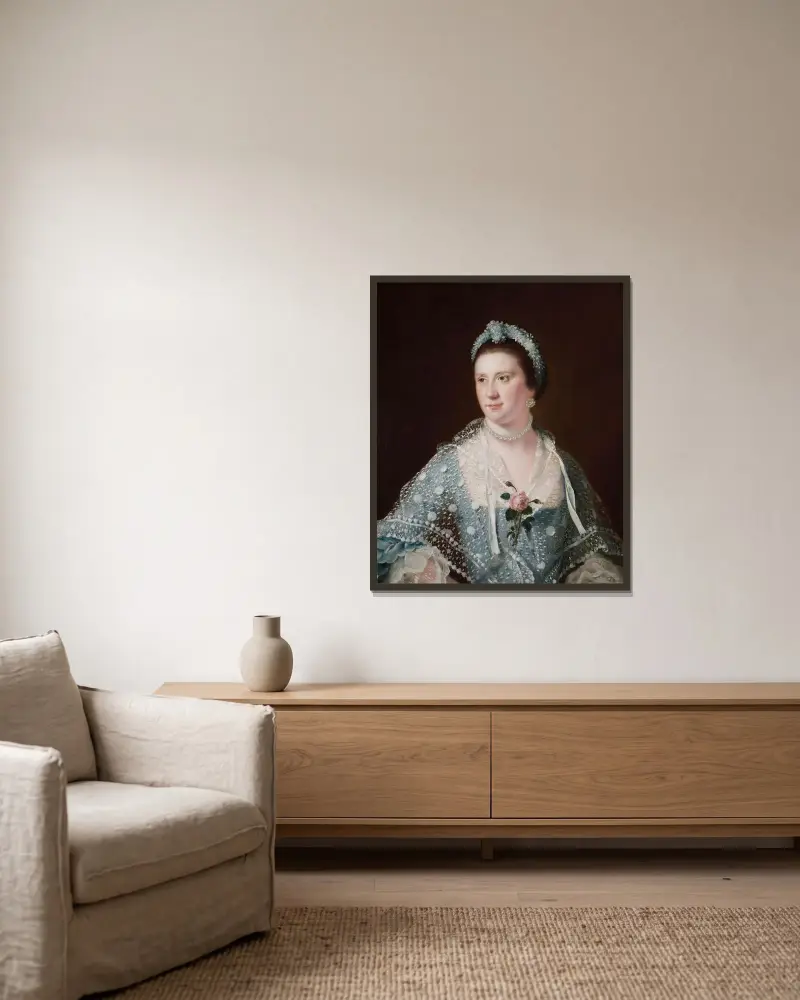 Portrait Of The Hon Mrs Boyle av Joseph Wright of Derby inramad på en vägg