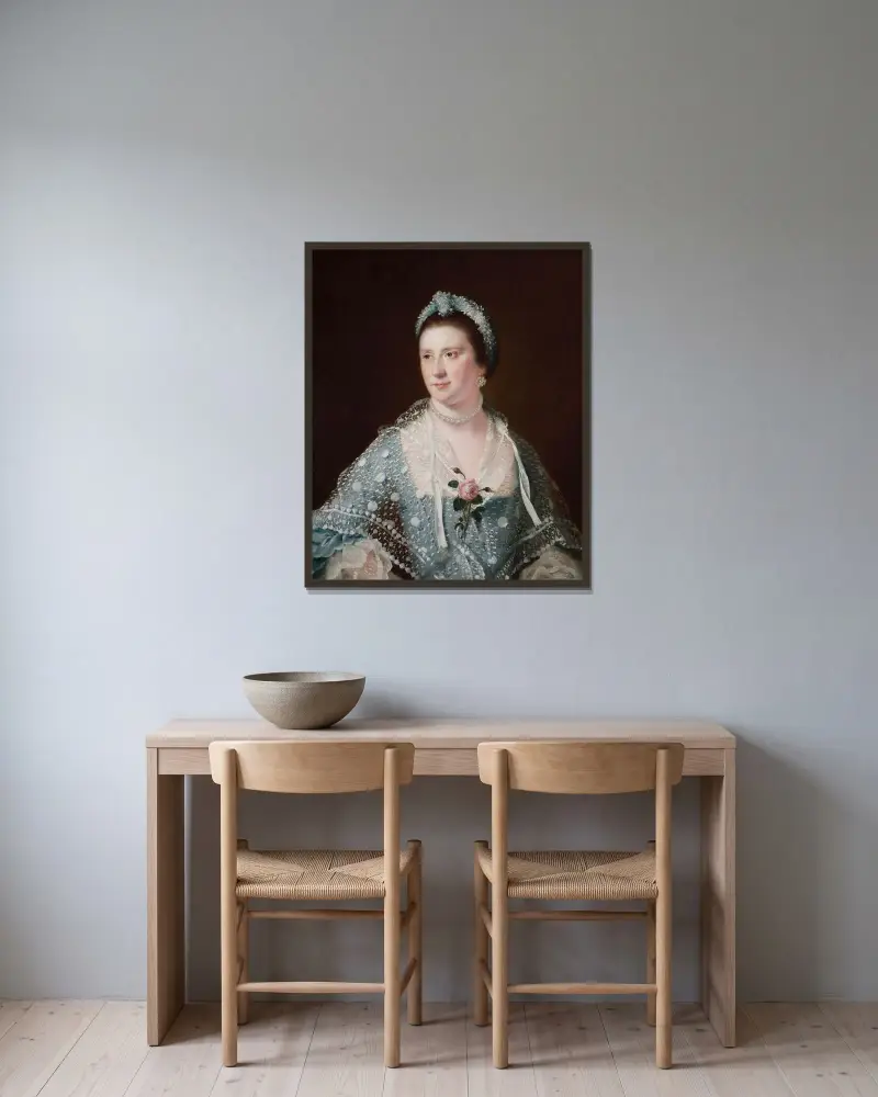 Portrait Of The Hon Mrs Boyle av Joseph Wright of Derby inramad på en vägg