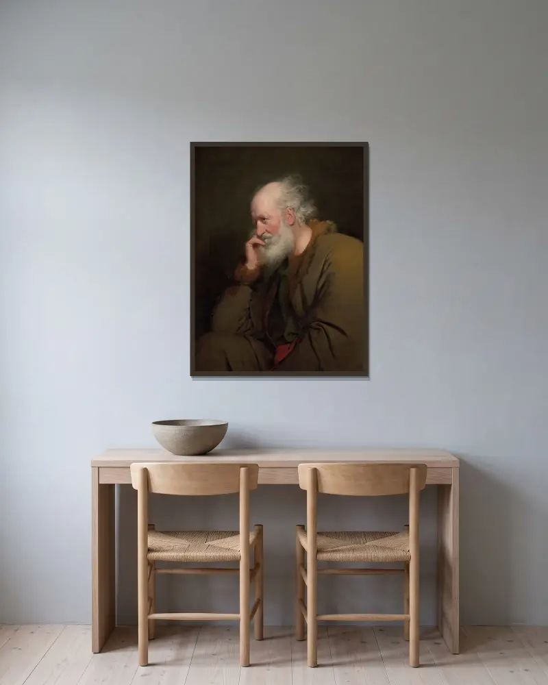 Study of an old man av Joseph Wright of Derby inramad på en vägg