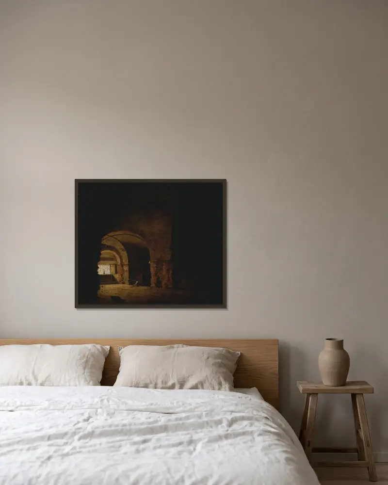 Fången av Joseph Wright of Derby inramad på en vägg