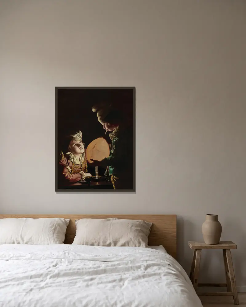 Dwóch chłopców z pęcherzem, Joseph Wright of Derby w ramie na ścianie