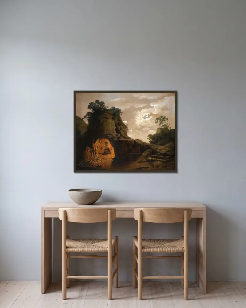Vergilius grav i månsken av Joseph Wright of Derby inramad på en vägg