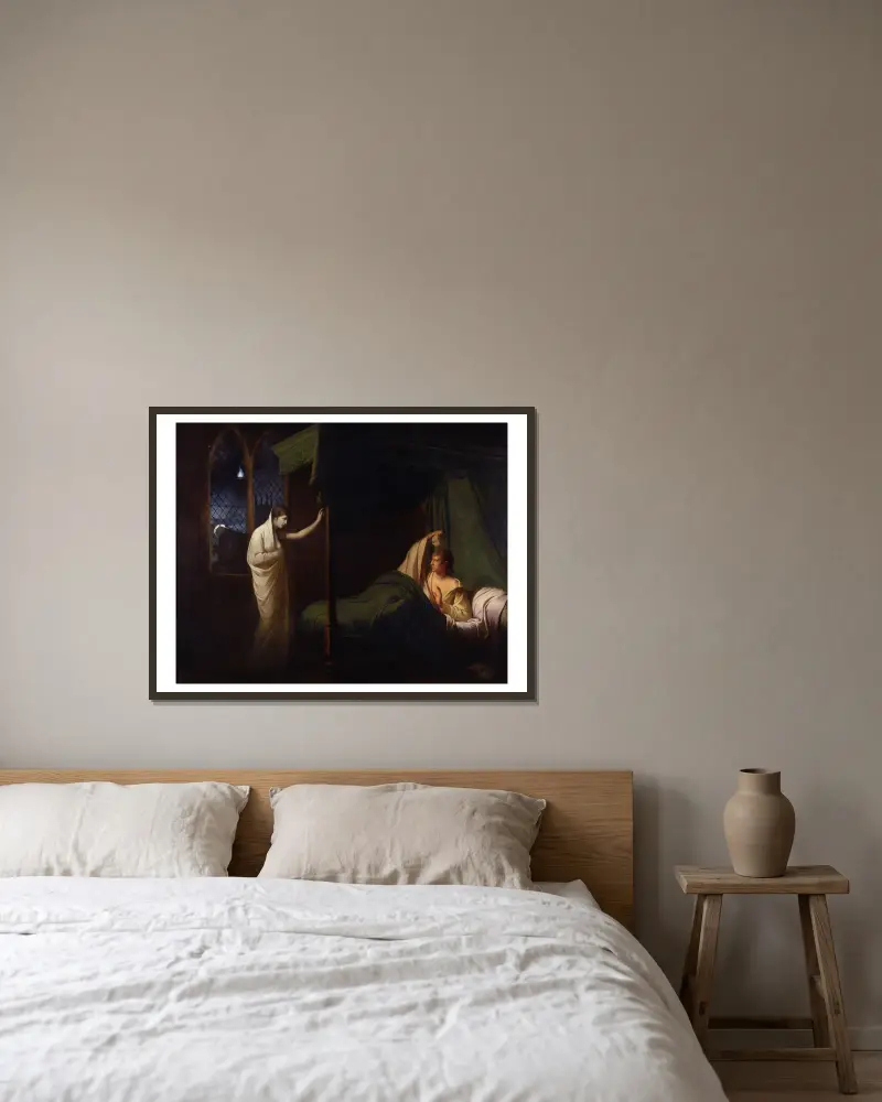 William und Margaret aus Percys „Reliques of Ancient English Poetry“ von Joseph Wright of Derby gerahmt an einer Wand