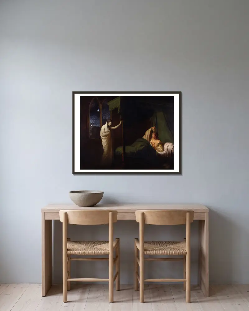 William und Margaret aus Percys „Reliques of Ancient English Poetry“ von Joseph Wright of Derby gerahmt an einer Wand