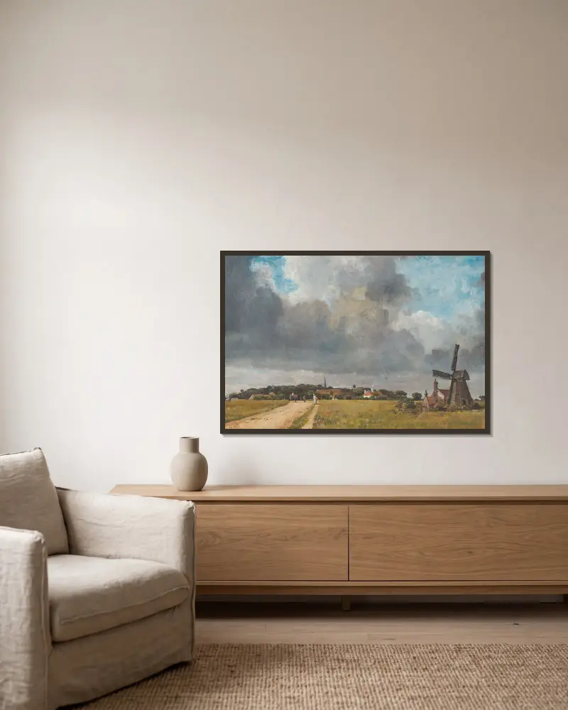 Landscape With Village And Windmill av William Turner of Oxford inramad på en vägg