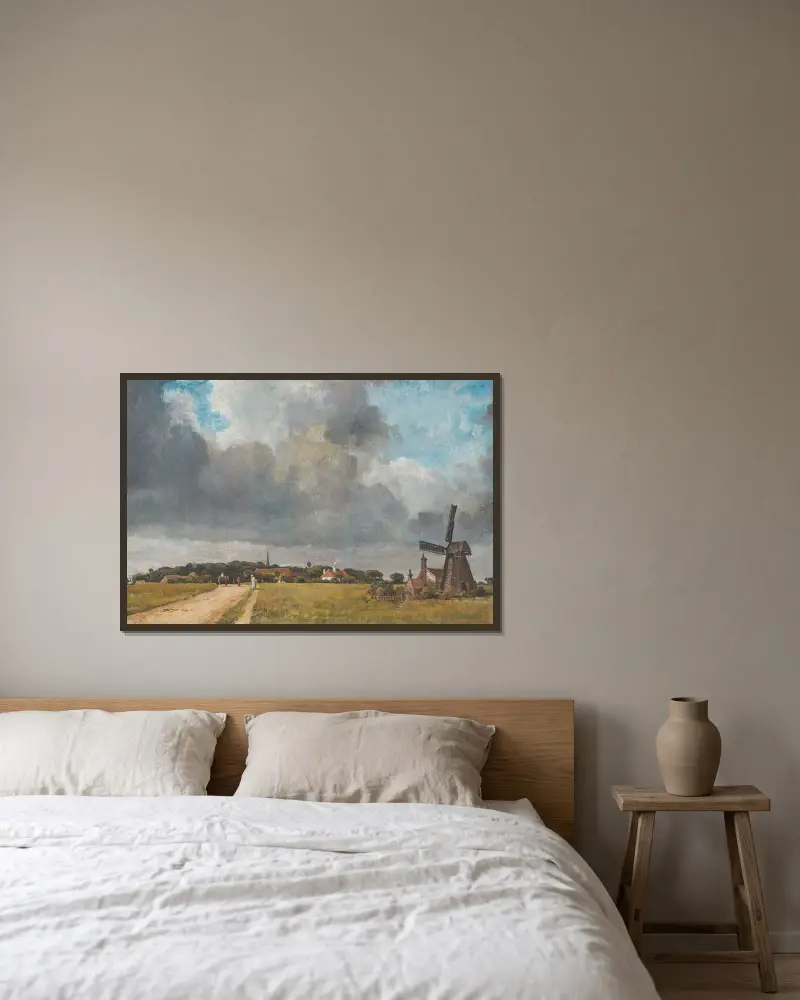 Landscape With Village And Windmill av William Turner of Oxford inramad på en vägg