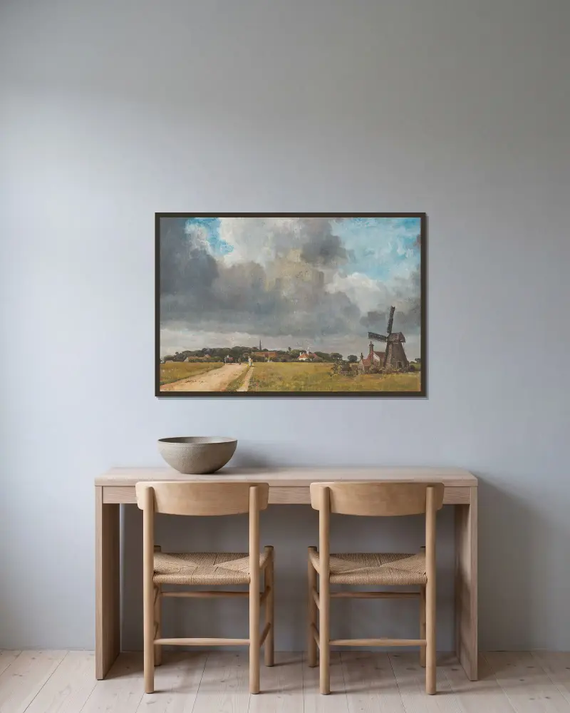 Landscape With Village And Windmill av William Turner of Oxford inramad på en vägg