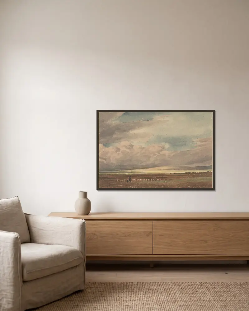 Salisbury Plain with Old Sarum in the Distance, Wiltshire av William Turner of Oxford inramad på en vägg